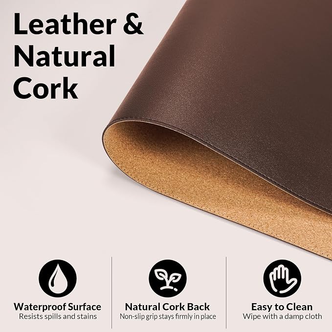 AFIING Cork Desk Mat, 23.6" x 13.7", Desk Pad Protector | Dual-Sided & PU - Image 3