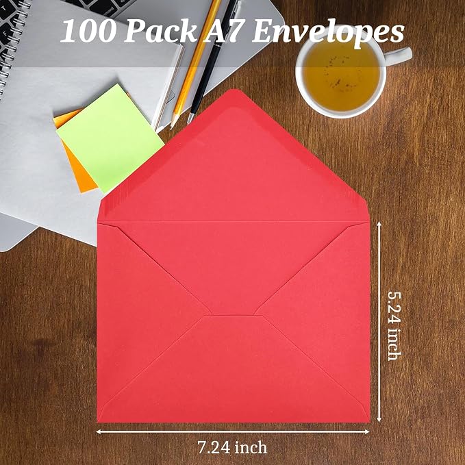 100 Pack Red A7 Envelopes, Christmas New Years Greeting Card Envelopes Self Seal - Image 3