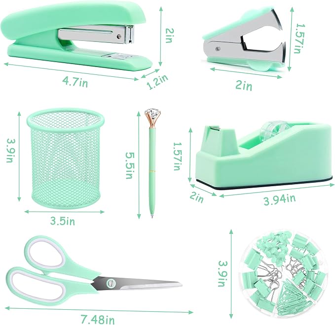Green Office Supplies, Staple Remover, Tape Holder, Pen Holder, Ballpoint Pen - Image 2