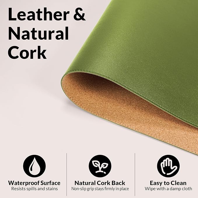 AFIING Cork Desk Mat, 35.4" x 17", Olive Green, Desk pad Protector | Dual-Sided - Image 3