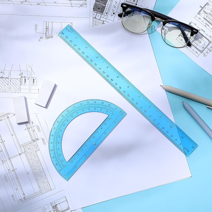 Zonon 2 Pcs 12 Inch Clear Ruler and 6 Inch Plastic Protractor Set, Dual Scale - Image 6
