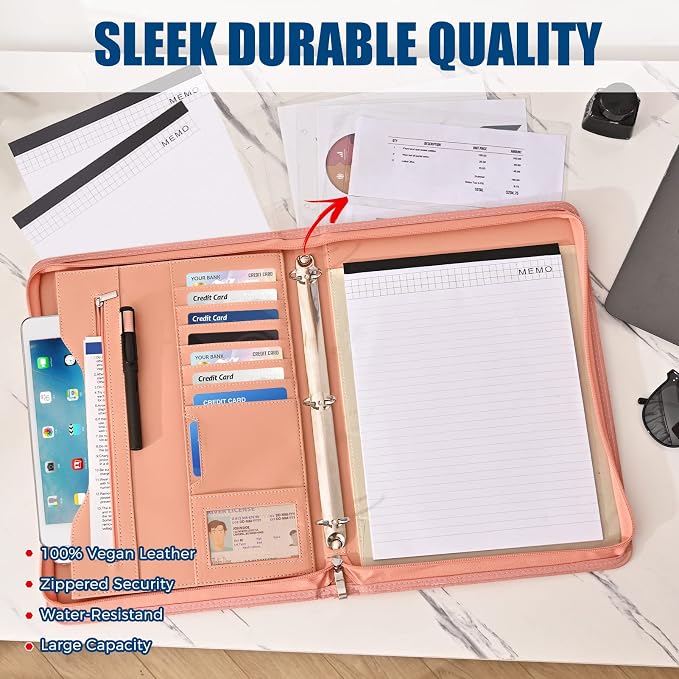 3-Ring Padfolio Portfolio Binder Organizer, PU Leather Folder Binder Business - Image 5