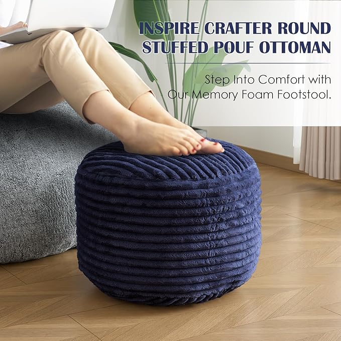 SHOUREN Stuffed Round Ottoman, Corduroy Pouf Ottoman Foot Rest - Image 6