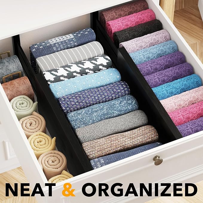 SpaceAid Bamboo 4 Pack Dresser Drawer Dividers, 4.65“ High Adjustable 12.5“-17” - Image 2
