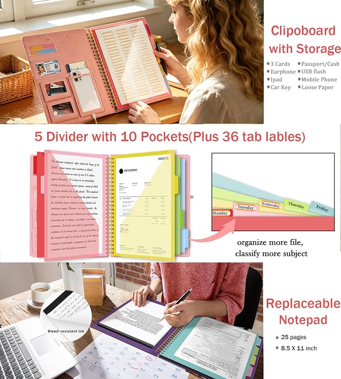 Pink Foldable Spiral Clipboard Folio - Image 3