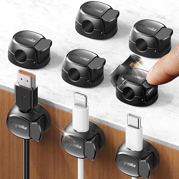 8-Pack Cable Clips, Dorm Room Essentials, Quick-Lock Cord Organizer, Cord Holder by Chfeila