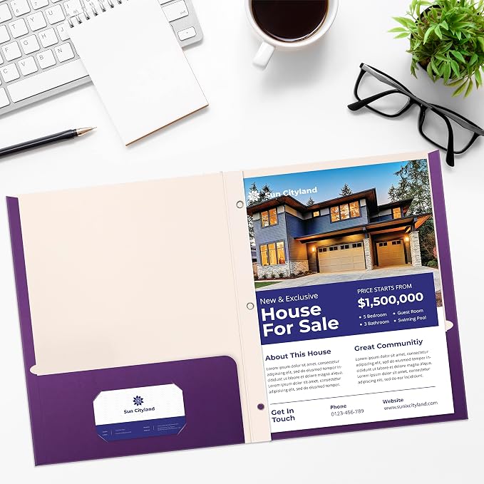 Better Office Products Purple Paper 2 Pocket Folders - Image 5