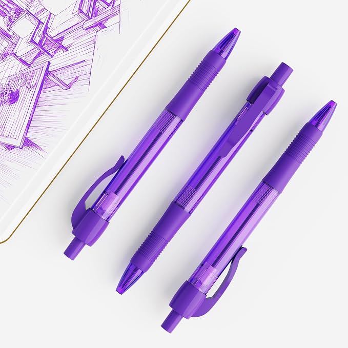 deegtran Pens Bulk, 30 Pack No Bleed Purple Ink Click Pens - Image 5