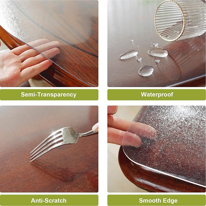 OstepDecor 28 x 48 Inch Frosted Table Cover Protector, 2mm Thick Clear Plastic - Image 3