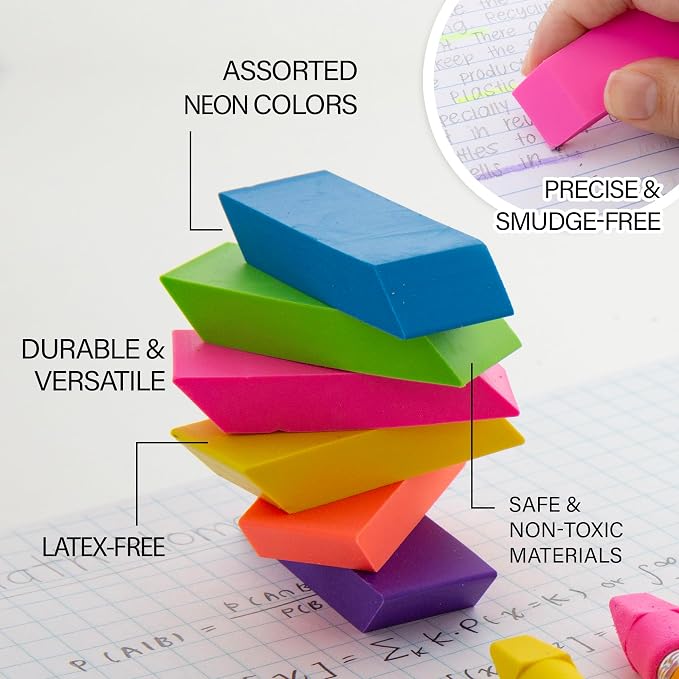BAZIC Products Neon Bevel Block Erasers, Latex-Free, 24-Box | soft latex-free - Image 3