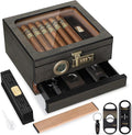 Tesonway Cigar Humidor, Cedar Wood Humidor Cigar Box, Glass Top Desktop Humidor by Tesonway