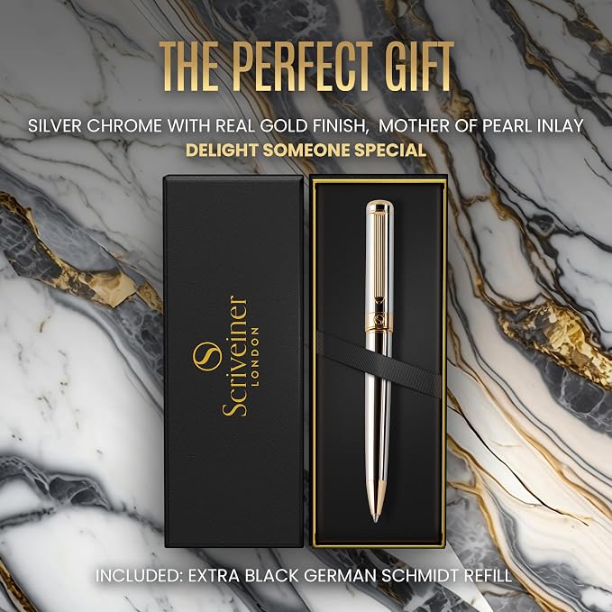 Scriveiner Silver Chrome Ballpoint Pen - Image 3