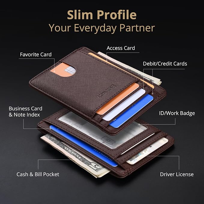 Buffway Slim Minimalist Front Pocket RFID Blocking Leather Wallets - Image 3