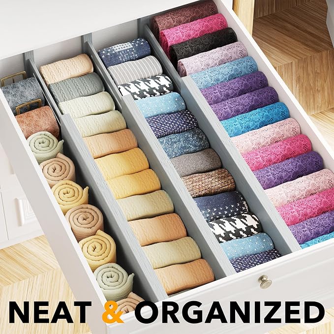 SpaceAid Bamboo Dresser Drawer Dividers 6 Pack, 4.65“ High Adjustable 17“-22” - Image 2