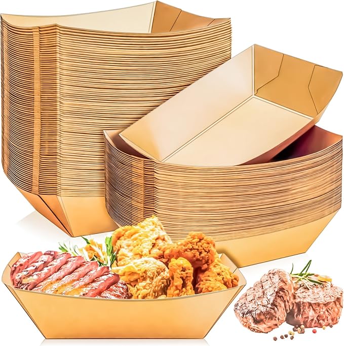 50 Pack 4LB Paper Food Boat Trays Disposable Paper Boat Containers, Heavy Duty by MotBach