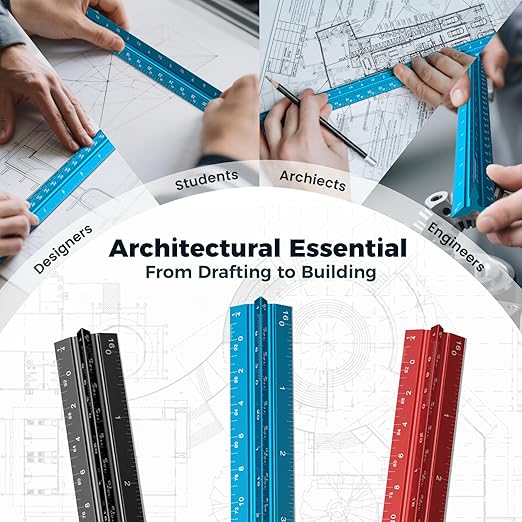 Rena Chris 2PCS Architectural Scale Ruler: 12" Imperial Aluminum Alloy Metal - Image 3