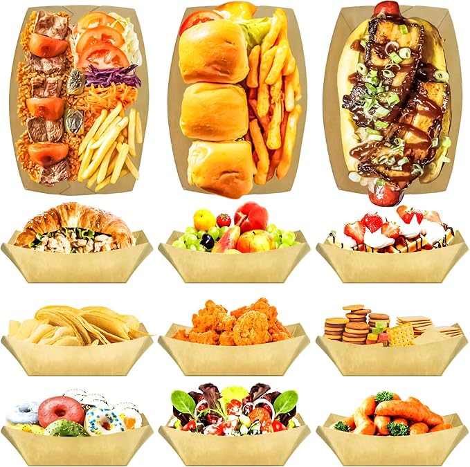 50 Pack 3Lb Paper Food Boat Trays Disposable Paper Boat Plate, Heavy Duty Large - Image 5