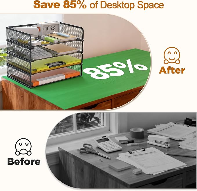 YINGHUA 4-Pack Metal Mesh Stackable Paper Letter Trays Organizer - Image 3