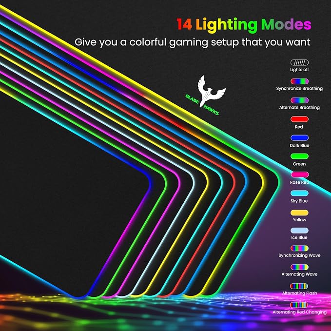 BladeHawks Extra Large RGB Gaming Mouse Pad-14 Light Modes, Extended Soft LED - Image 2