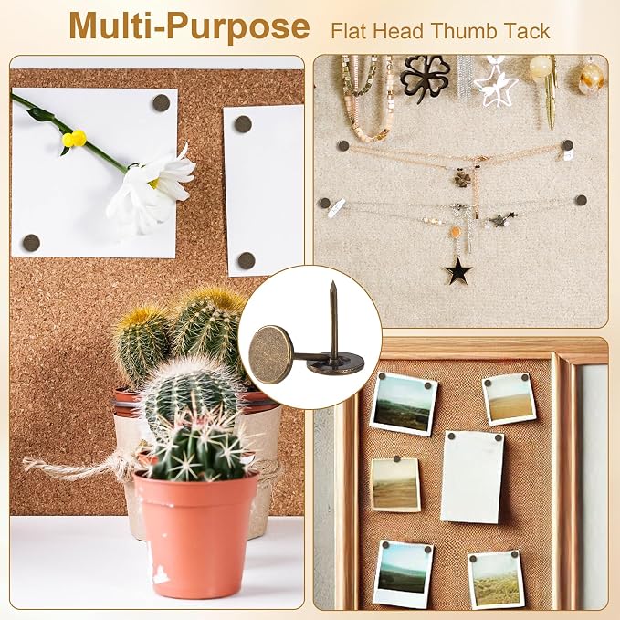 120pcs Metal Thumb Tacks, 0.43x0.66in, Bronze | Iron Made, Heavy Duty Flat Head - Image 4