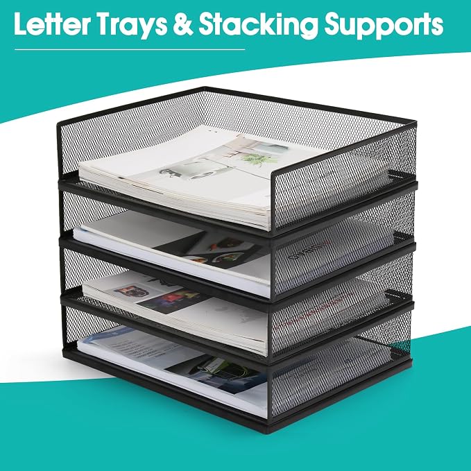 Wire Mesh Letter Trays Paper Tray Desk File Organizer, 2 Pack Stackable Metal - Image 3