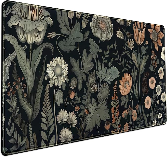 Aesthetic Vintage Dark Flower Plants Wildflowers Large Gaming Mousepad XXL by Mechanical+Cattle