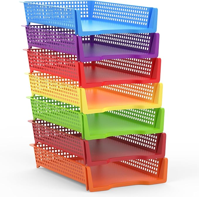 7 Pcs Plastic Stackable Paper Tray Turn in Trays Classroom Teachers Desk by Tcevily