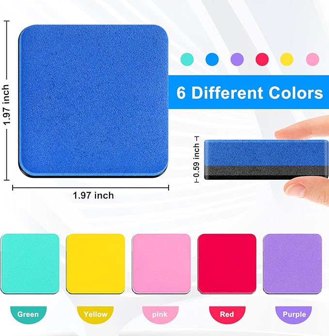 Cube Dry Erase Erasers, 96 Packs Mini Magnetic Whiteboard Dry Erasers in 6 - Image 3