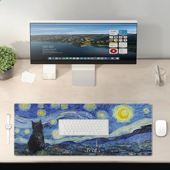 Starry Night Cat Gaming Mouse Pad Large Desk Mat Extended Keyboard Mouse Pad - Image 6