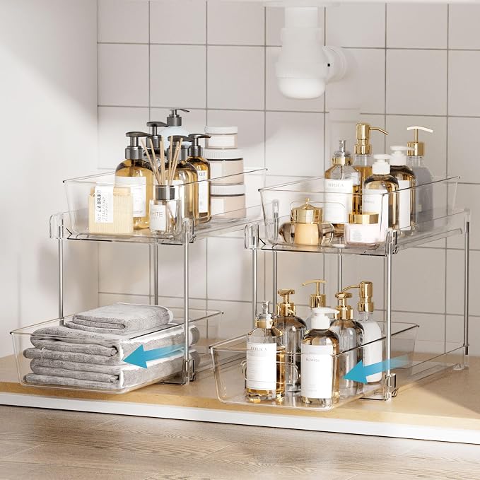 Vtopmart 8 Pack Bathroom Organizer, 2 Tier Clear Under Sink Organizers Vanity - Image 3