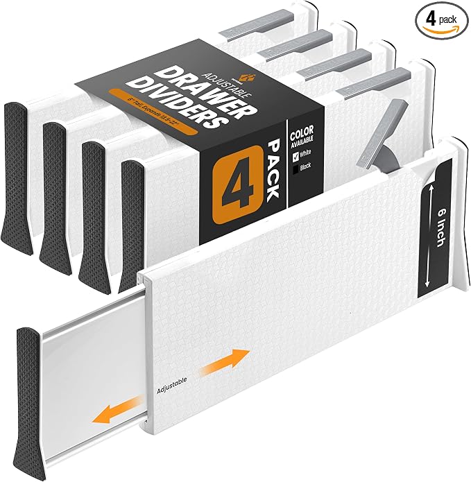 RAPTUROUS Adjustable Deep Drawer Divider – 6" Tall, Expandable 13-22", Non-Slip by Rapturous