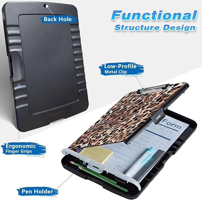 Clipboard with Storage, 9.5x14 High Capacity Leopard Print Storage Clipboard - Image 2