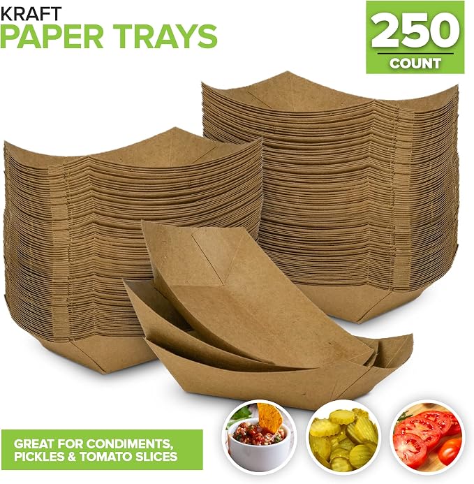 Mini Disposable Brown Kraft Paper Food Trays, 0.25-Lb Concession Tray, Serving - Image 2