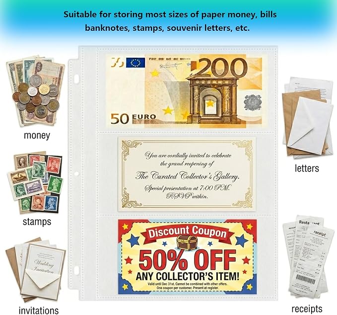 Aegero 25 Pack （7.6x3.6inch ） 3 Pockets Currency Sleeves - Image 4
