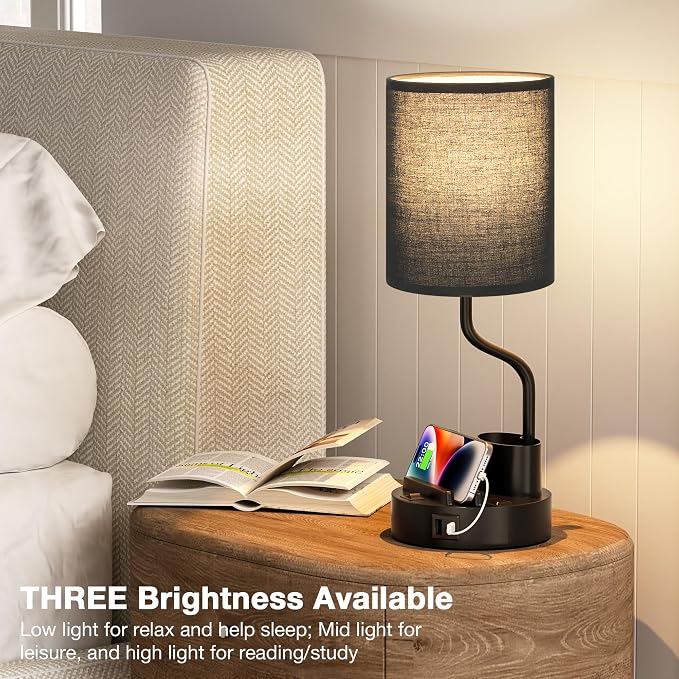 Black Bedside Table Lamps for Bedroom Set of 2 - Image 6