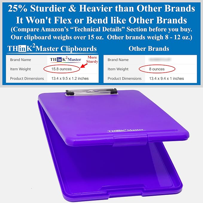 Think2Master Purple Plastic Storage Clipboard. | 25% Heavier & Sturdier| Heavy - Image 2