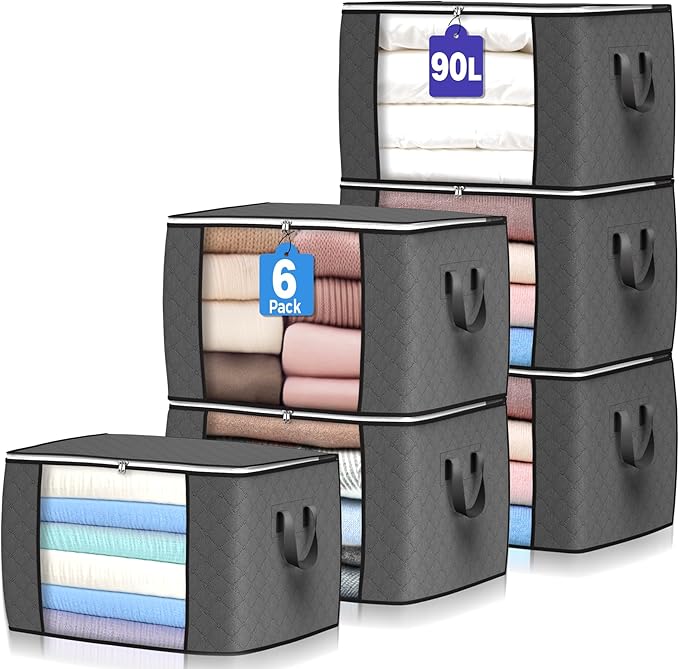 90L Large Storage Bags, 6 Pack Clothes Storage Bins Foldable Closet Organizers by BuddingJoy-BuildaJoyfulLifeforYou
