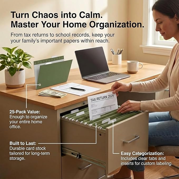 VZCPYTPM 25 Packs Hanging File Folders, Standard Green File Folders - Image 4