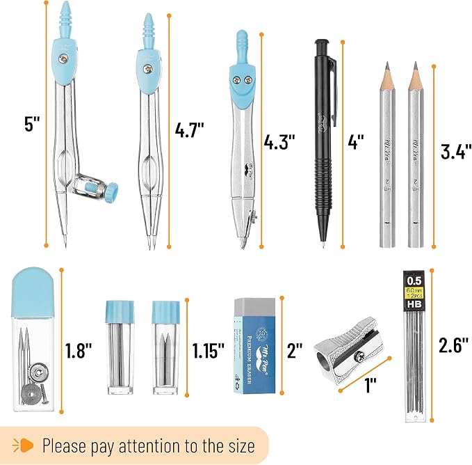 Mr. Pen- Geometry Set, Light Blue, 6 Inch Swing Arm Protractor | Divider - Image 3