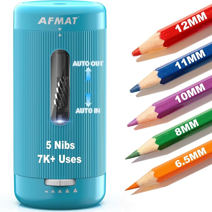 AFMAT Electric Pencil Sharpener, Auto in & Out, 5 Nibs, 7K+ Uses, Fully by AFMAT
