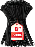 Zip Ties 8 inch, 5000 Pack Black Zip Ties, Self-Locking Nylon Cable Ties by HAVEMETD