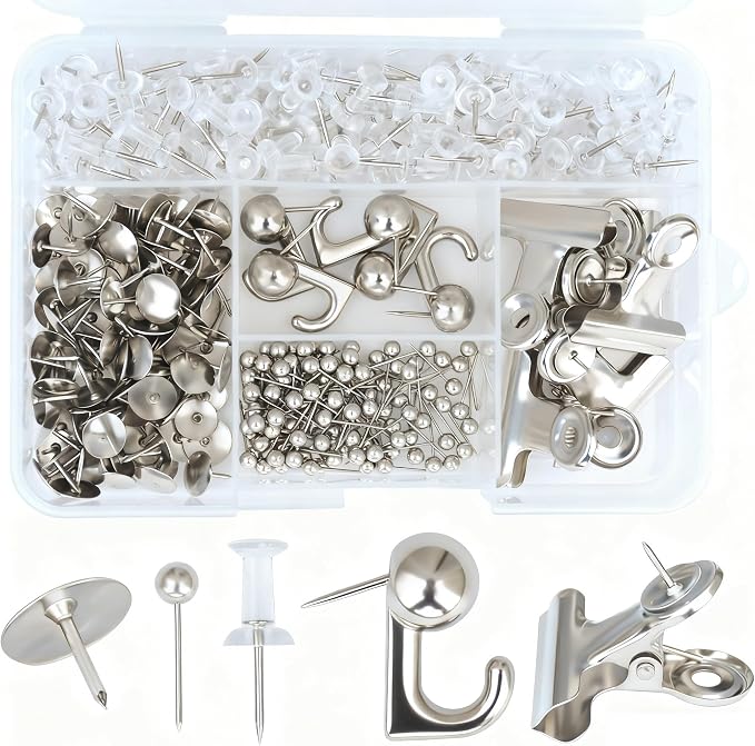 310 Pcs Silver Push Pins Set, 5-Style Decorative Thumb Tacks by YOUDEFUL