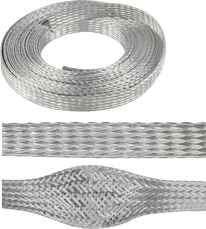 1/2" Wide Tinned Copper Braided Metal Wire Shielding Sleeve Ground Strap by BuyUneed