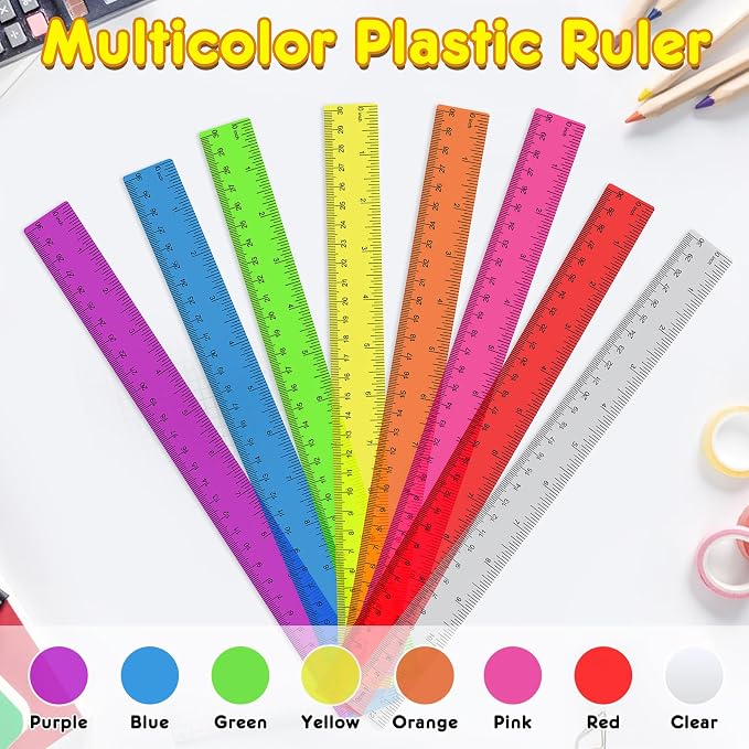64 Pack Plastic Ruler 12 Inch in Bulk, Plastic Rulers in Assorted Colors - Image 4