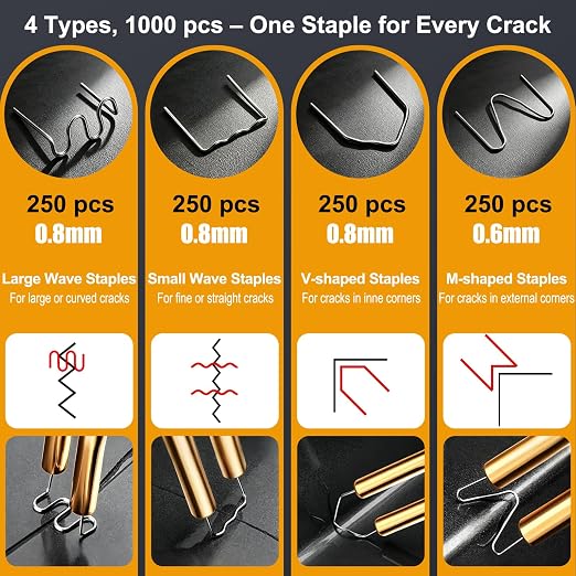 1000 pcs Plastic Welder Staples, 4 Types 0.8mm Wave/Flat/V & 0.6mm M Hot - Image 3