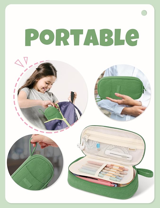 SUNEE Cute Pencil Case, Large Pencil Pouch, Soft Corduroy Fabric Big Pencil Bag - Image 5