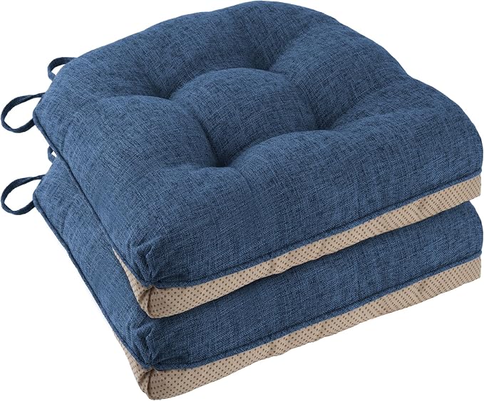 Chair Cushions for Dining Chairs 2 Pack, Royal Blue | Non-Slip, by FlyGulls