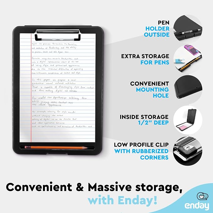 Clipboard with Storage Black, Letter Size Storage Clipboard with Compartments - Image 3