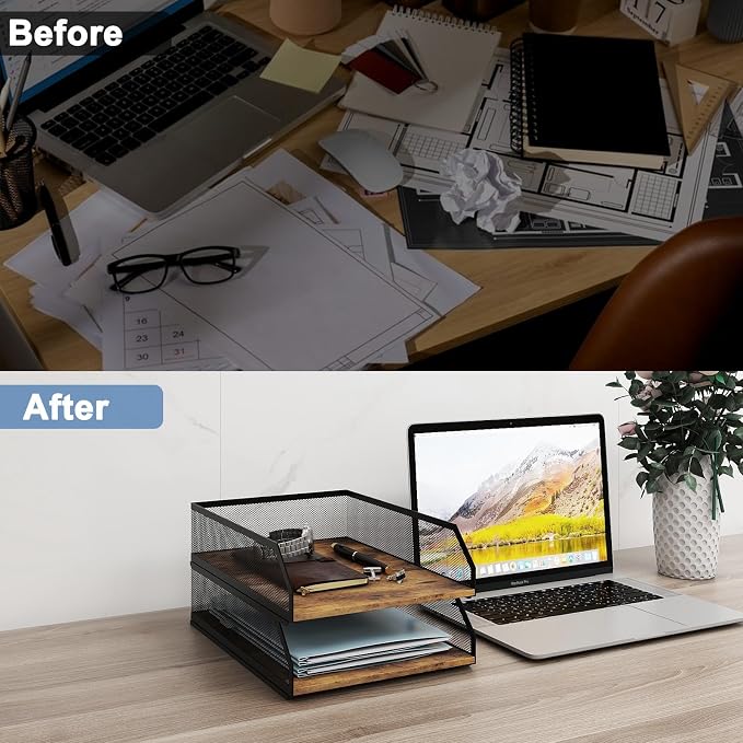 Natwind 2-Tier Stackable Metal Mesh Paper Organizer - Image 7