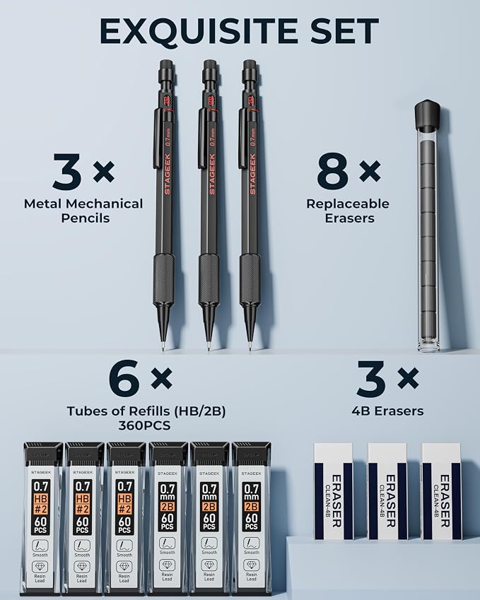 STAGEEK 0.7mm Mechanical Pencil Set, Weatherproof Artist Pencils - Image 4